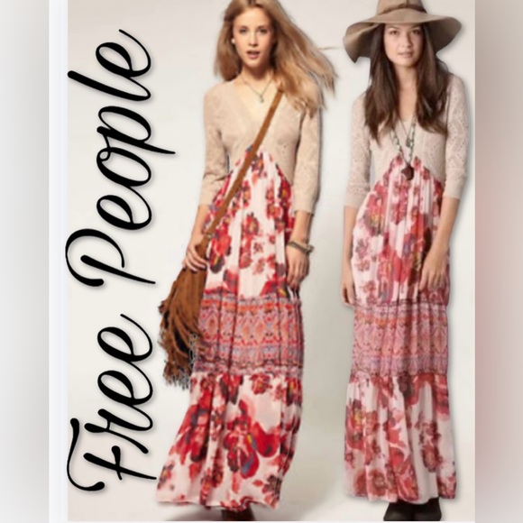 Free People Dresses & Skirts - Free People Ethnic Rose Floral Print Boho Maxi Dress Gown Size S New